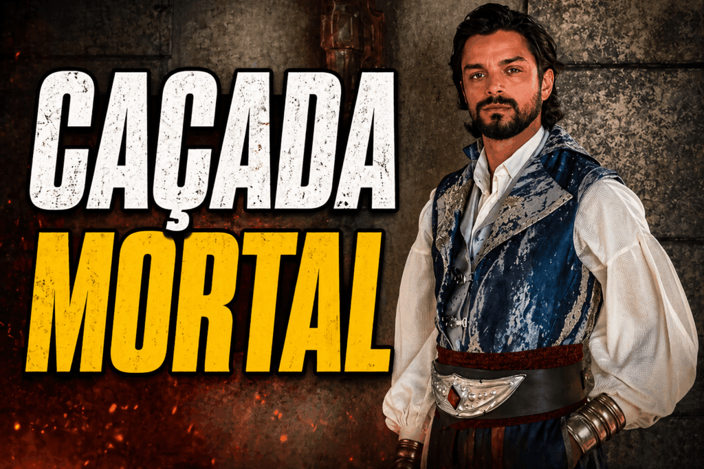 Personagem de A Nobreza do Amor em traje nobre durante momento de tensão, representando a caçada mortal iniciada por Jendal após a fuga de Omar