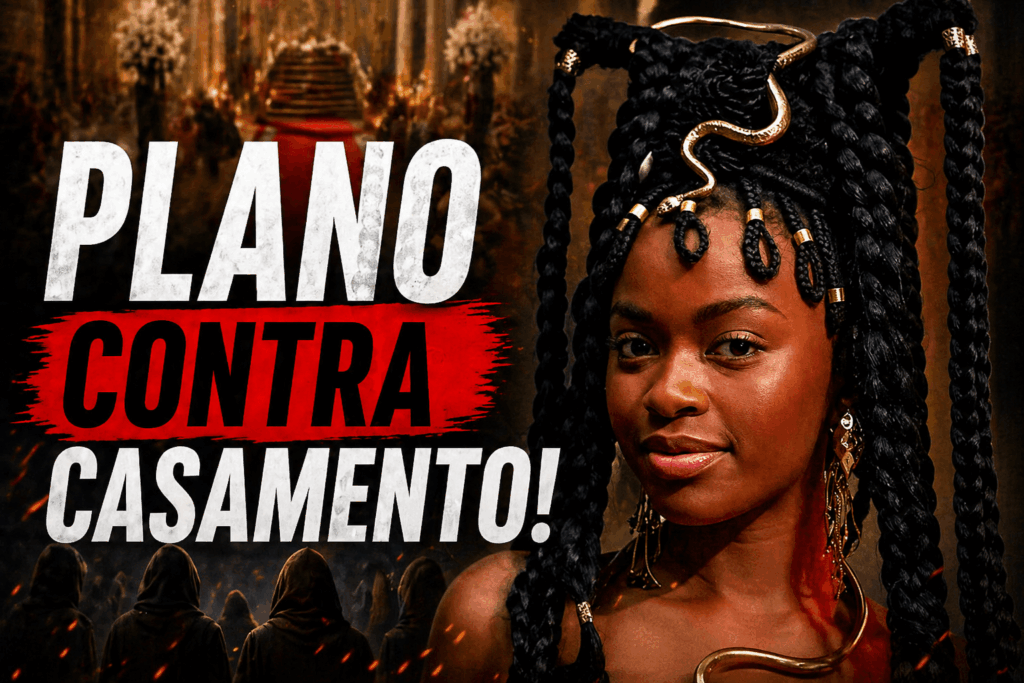 Kênia em cena dramática antes do casamento na novela A Nobreza do Amor enquanto resistência planeja ataque
