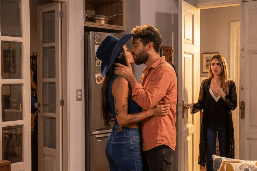 Gael beija Ana Castela enquanto Naiane flagra a cena e reage em choque em Coração Acelerado