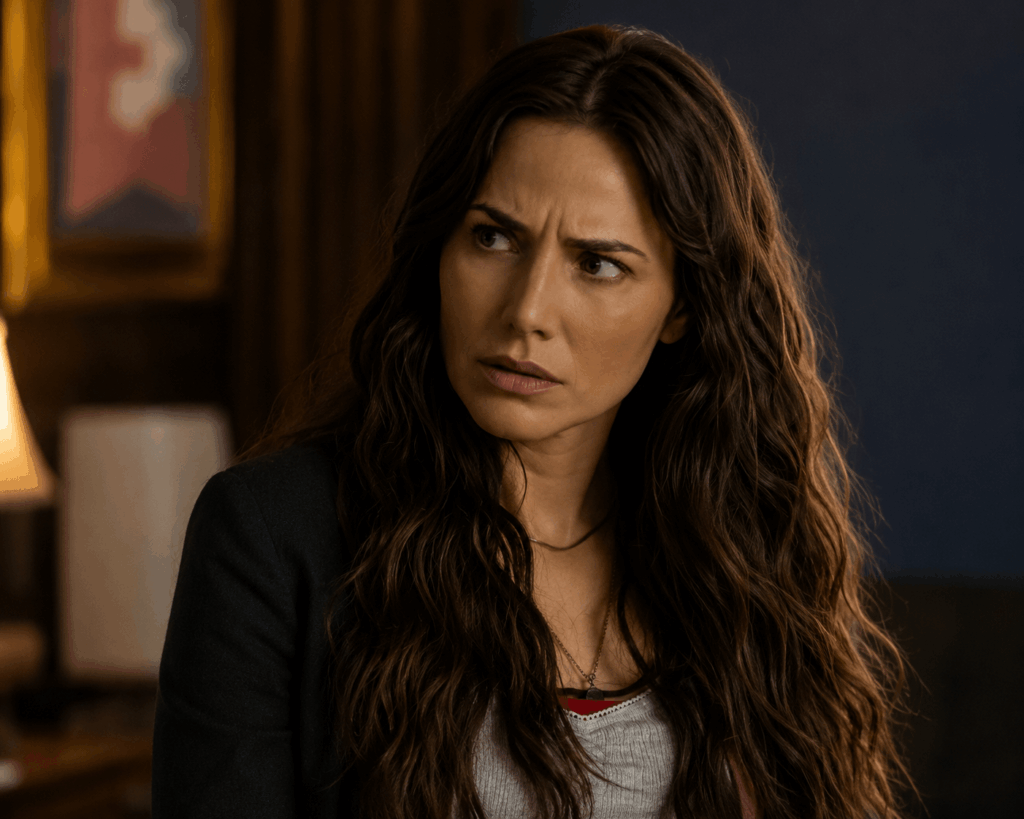 Adriana aparece preocupada e desconfiada em cena da novela Quem Ama Cuida, após cometer um erro que pode levá-la à prisão.
