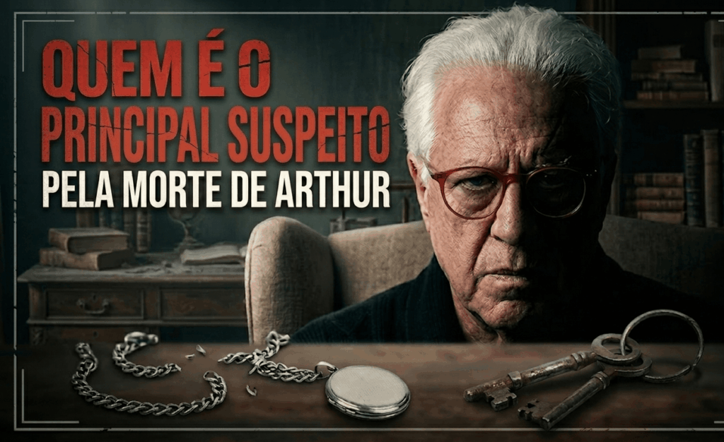 Arthur Brandão em destaque na novela Quem Ama Cuida, cercado por um clima de mistério enquanto a investigação sobre sua morte movimenta os próximos capítulos da trama.