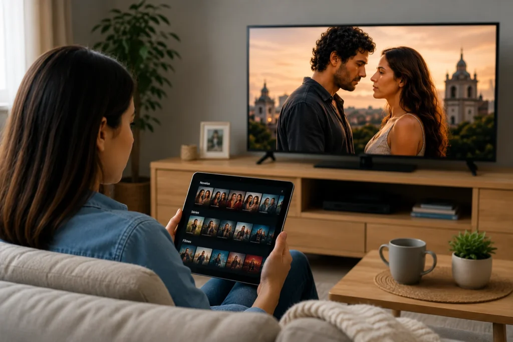 Comparativo entre a audiência das novelas na televisão brasileira e o crescimento das plataformas de streaming no consumo de entretenimento.